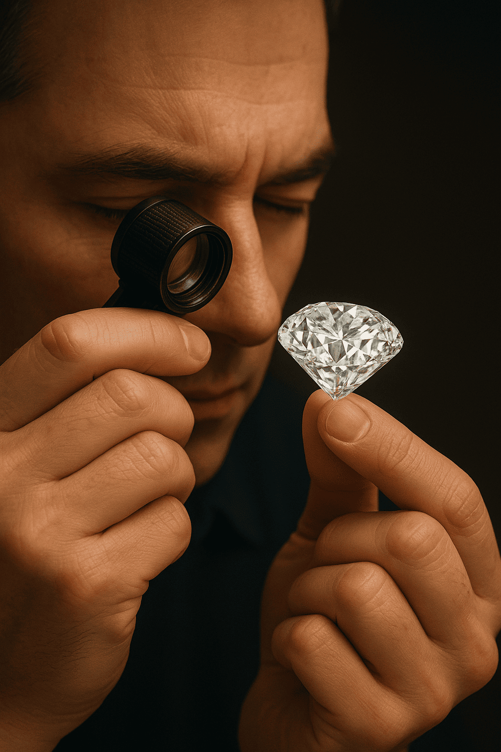 Image of someone examining perfect diamond cut