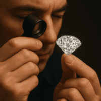 Image of someone examining perfect diamond cut