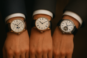 image of 3 wrists wearing Perpetual Calendar, a Minute Repeater, and a Tourbillon,